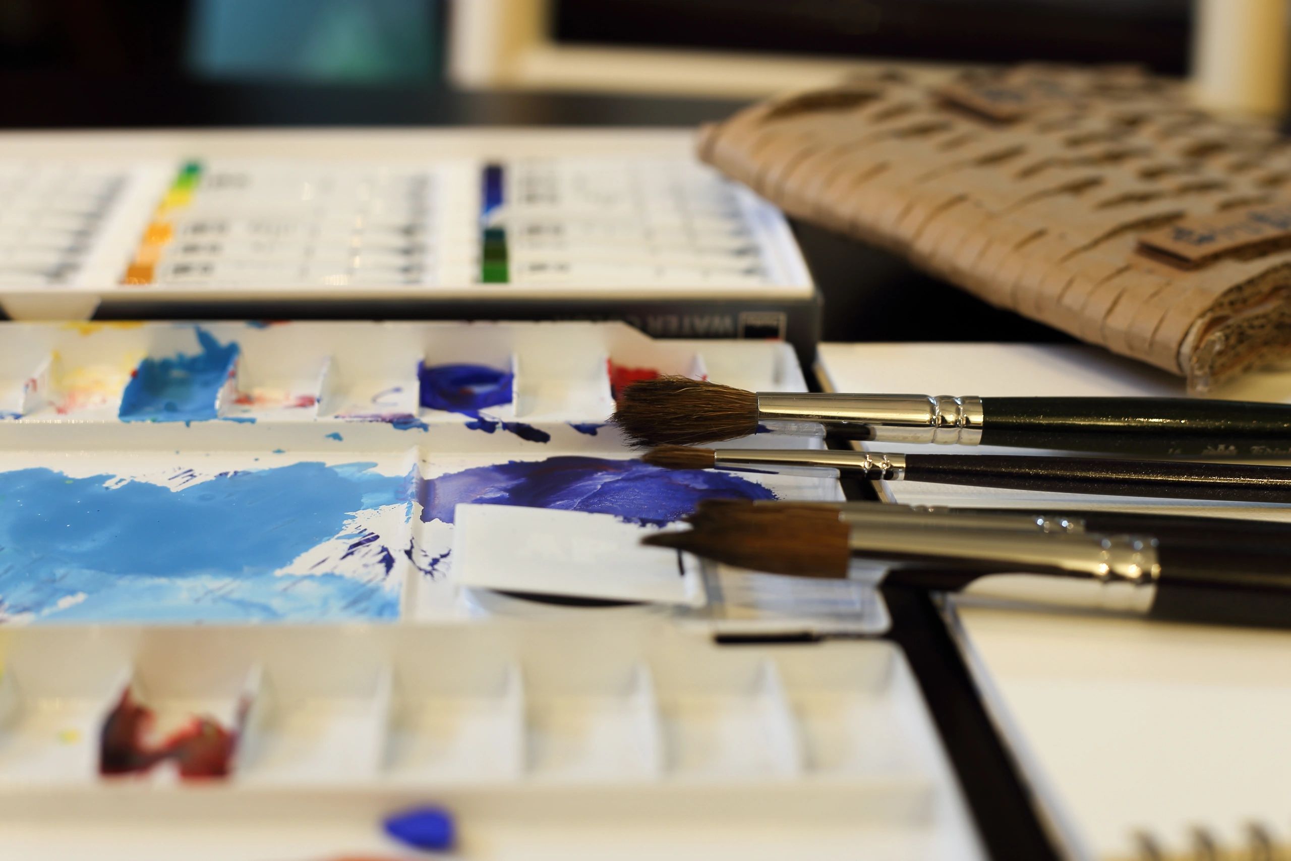 Watercolor pens on a table